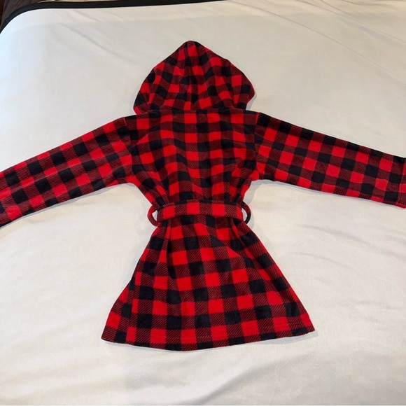 Kids Red Plaid Hooded Robe / Housecoat Size 4 - Picture 3 of 3